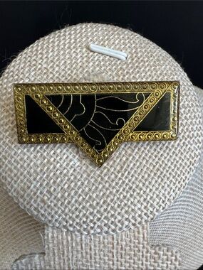 VTG Pierre Bex Art Deco Style Brooch Pin - Geometric Black and Gold